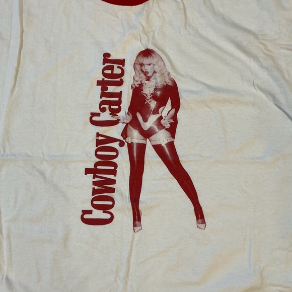 Cowboy Carter Beyoncé Graphic Ringer Tee Red White Retro Unisex XL - Picture 3 of 6